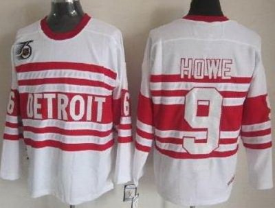 Detroit Red Wings 9# Howe White 75TH CCM NHL Jerseys