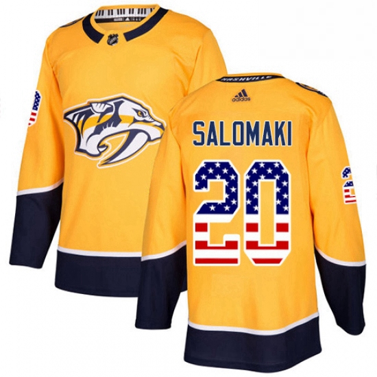 Mens Adidas Nashville Predators 20 Miikka Salomaki Authentic Gold USA Flag Fashion NHL Jersey