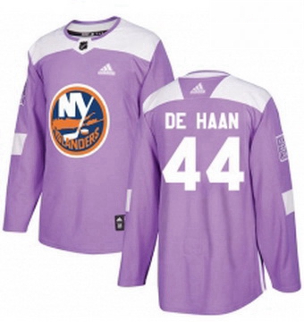 Mens Adidas New York Islanders 44 Calvin de Haan Authentic Purple Fights Cancer Practice NHL Jersey