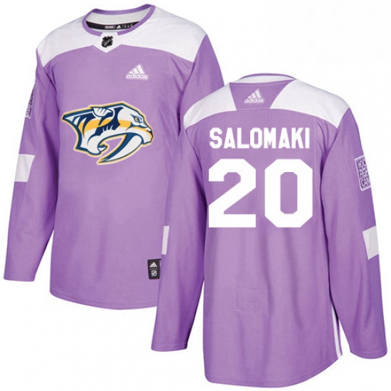 Mens Adidas Nashville Predators 20 Miikka Salomaki Authentic Purple Fights Cancer Practice NHL Jerse