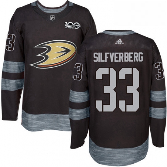 Mens Adidas Anaheim Ducks 33 Jakob Silfverberg Authentic Black 1917 2017 100th Anniversary NHL Jerse