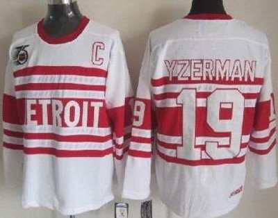 Detroit Red Wings 19# Yzerman White 75TH CCM NHL Jerseys