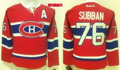 Women Montreal Canadiens #76 P K Subban Red Home Stitched NHL Jersey1