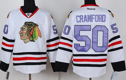 Chicago Blackhawks 50 Corey Crawford White NHL Jerseys Purple Number