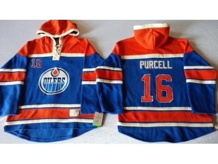 Edmonton Oilers #16 Teddy Purcell Light Blue Sawyer Hooded Sweatshirt Stitched NHL Jersey