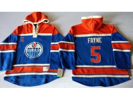 Edmonton Oilers #5 Mark Fayne Light Blue Sawyer Hooded Sweatshirt Stitched NHL Jersey