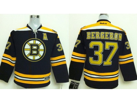 Kids Boston Bruins 37 Patrice Bergeron Black NHL Hockey Jerseys