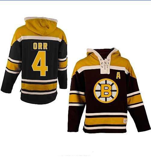 Boston Bruins 4# Bobby Orr Black Color Hooded Sweatshirt