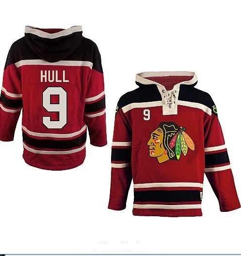 Chicago Blackhawks 9# Bobby Hull Hockey Red Color Hooded Sweatshirt