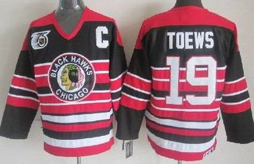 Chicago Blackhawks 19 Jonathan Toews Black 75th Throwback CCM NHL Jerseys