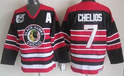 Chicago Blackhawks 7 Chris Chelios Black 75th Throwback CCM NHL Jerseys