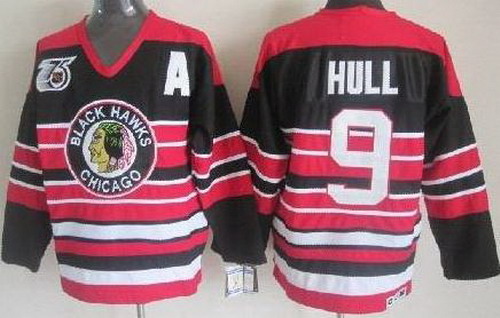 Chicago Blackhawks 9 Bobby Hull Black 75th Throwback CCM NHL Jerseys