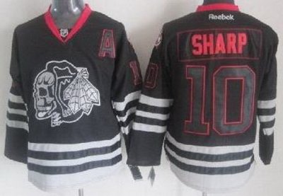 Chicago Blackhawks 10 Patrick Sharp 2013 Black Ice NHL Jerseys Skull Logo Fashion