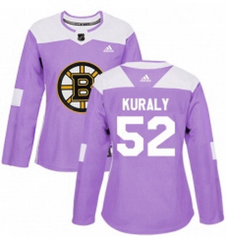 Womens Adidas Boston Bruins 52 Sean Kuraly Authentic Purple Fights Cancer Practice NHL Jersey