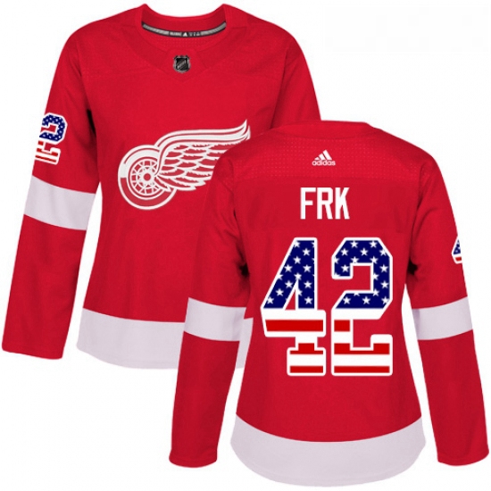 Womens Adidas Detroit Red Wings 42 Martin Frk Authentic Red USA Flag Fashion NHL Jersey