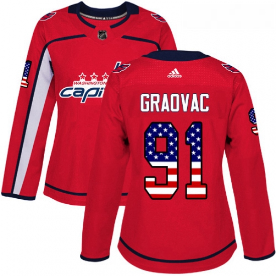 Womens Adidas Washington Capitals 91 Tyler Graovac Authentic Red USA Flag Fashion NHL Jersey