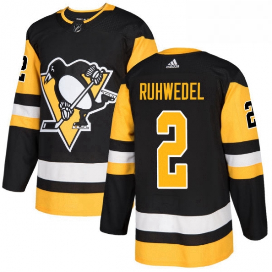 Mens Adidas Pittsburgh Penguins 2 Chad Ruhwedel Authentic Black Home NHL Jersey