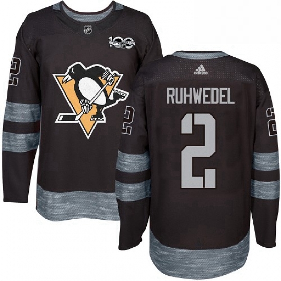 Mens Adidas Pittsburgh Penguins 2 Chad Ruhwedel Authentic Black 1917 2017 100th Anniversary NHL Jers