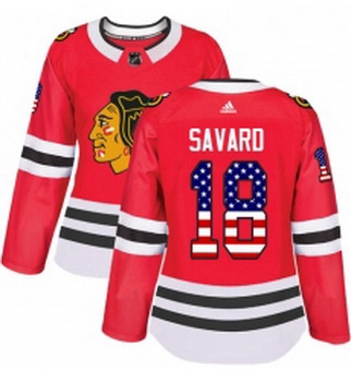 Womens Adidas Chicago Blackhawks 18 Denis Savard Authentic Red USA Flag Fashion NHL Jersey