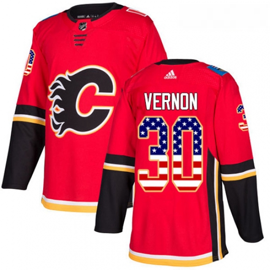 Youth Adidas Calgary Flames 30 Mike Vernon Authentic Red USA Flag Fashion NHL Jersey