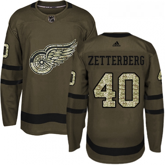 Youth Adidas Detroit Red Wings 40 Henrik Zetterberg Authentic Green Salute to Service NHL Jersey