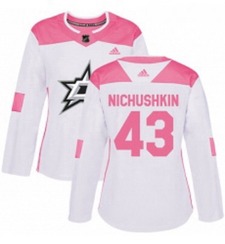 Womens Adidas Dallas Stars 43 Valeri Nichushkin Authentic WhitePink Fashion NHL Jersey