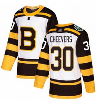 Youth Adidas Boston Bruins 30 Gerry Cheevers Authentic White 2019 Winter Classic NHL Jersey