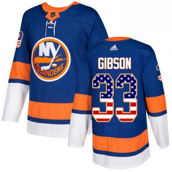 Mens Adidas New York Islanders 33 Christopher Gibson Authentic Royal Blue USA Flag Fashion NHL Jerse