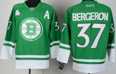 Boston Bruins 37 Patrice Bergeron Green St Patty's Day NHL Jersey