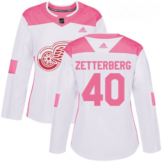 Womens Adidas Detroit Red Wings 40 Henrik Zetterberg Authentic WhitePink Fashion NHL Jersey