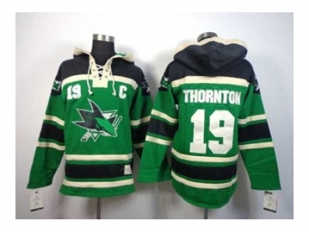 NHL Jerseys San Jose sharks #19 Joe thornton green[pullover hooded sweatshirt][patch C]