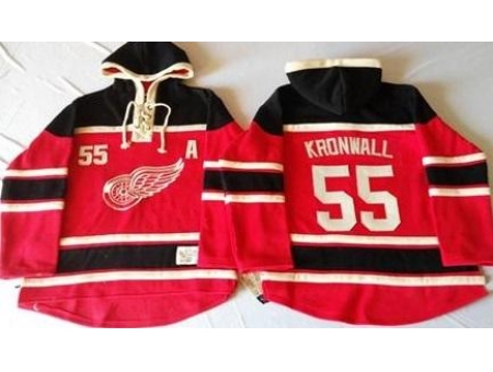 Detroit Red Wings 55 Niklas Kronwall Red Sawyer Hooded Sweatshirt Stitched NHL Jersey