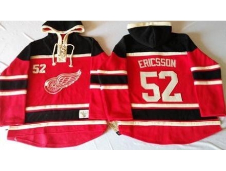 Detroit Red Wings 52 Jonathan Ericsson Red Sawyer Hooded Sweatshirt Stitched NHL Jersey