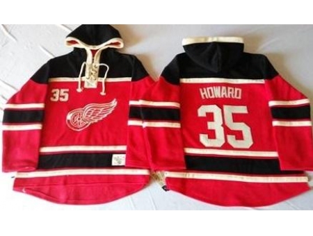 Detroit Red Wings 35 Jimmy Howard Red Sawyer Hooded Sweatshirt Stitched NHL Jersey