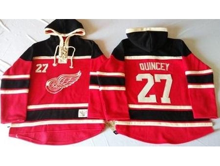 Detroit Red Wings 27 Kyle Quincey Red Sawyer Hooded Sweatshirt Stitched NHL Jersey