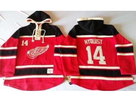 Detroit Red Wings 14 Gustav Nyquist Red Sawyer Hooded Sweatshirt Stitched NHL Jersey