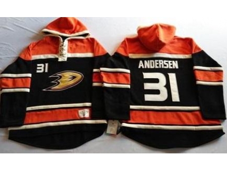 Anaheim Ducks 31 Frederik Andersen Black Sawyer Hooded Sweatshirt Stitched NHL Jersey