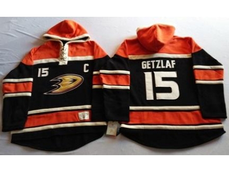 Anaheim Ducks 15 Ryan Getzlaf Black Sawyer Hooded Sweatshirt Stitched NHL Jersey