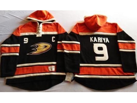 Anaheim Ducks 9 Paul Kariya Black Sawyer Hooded Sweatshirt Stitched NHL Jersey