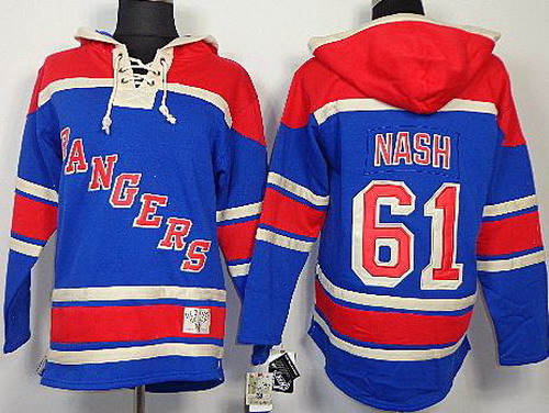 New York Rangers #61 Rick Nash Blue Lace-Up Jersey Hoodies