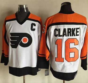 Flyers #16 Bobby Clarke WhiteBlack CCM Throwback Stitched NHL Jersey