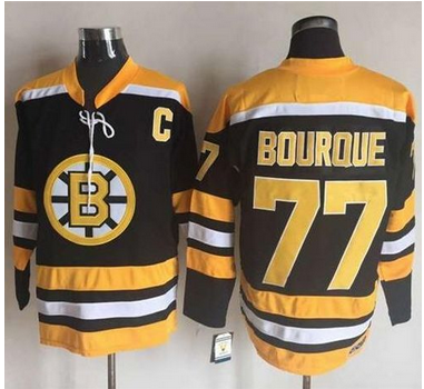 Bruins #77 Ray Bourque BlackYellow CCM Throwback New Stitched NHL Jersey