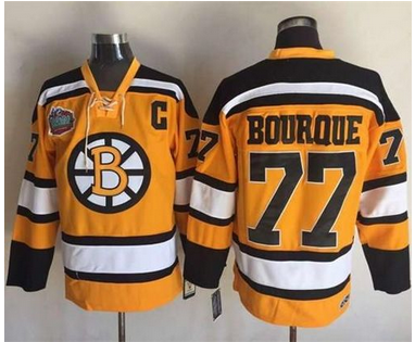 Bruins #77 Ray Bourque Yellow Winter Classic CCM Throwback Stitched NHL Jersey