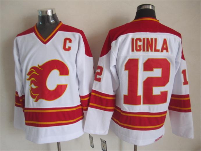 Calgary Flames #12 Jarome Iginla White CCM Throwback Stitched NHL Jersey