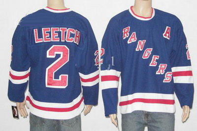 New York Rangers 2 Brian Leetch A patch blue color Ice Hockey jerseys