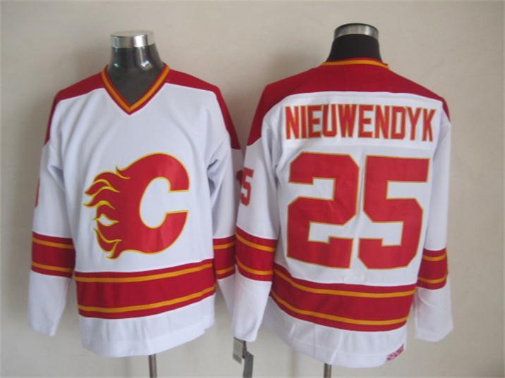 Calgary Flames #25 Joe Nieuwendyk White CCM Throwback Stitched NHL Jersey