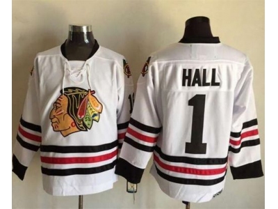 Chicago Blackhawks #1 Glenn Hall White CCM Throwback Stitched NHL Jersey