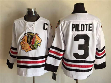 Chicago Blackhawks #3 Pierre Pilote White CCM Throwback Stitched NHL Jersey