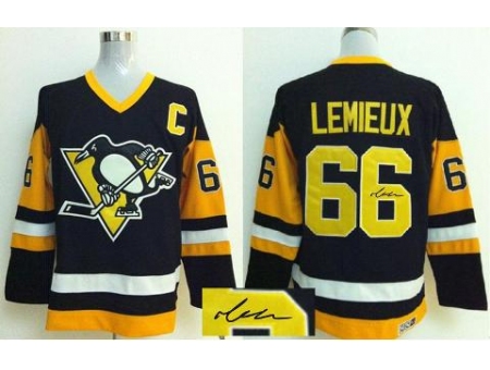 Pittsburgh Penguins #66 Mario Lemieux Black CCM Signed Jerseys