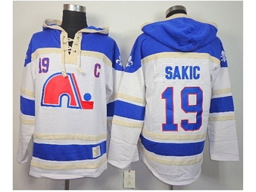 NHL Jerseys Quebec Nordiques #19 Sakic White-blue[pullover hooded sweatshirt][patch C]